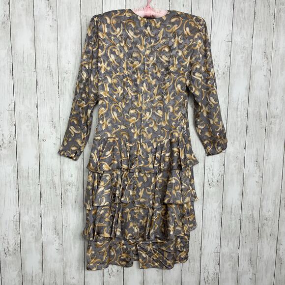 Maggy London Jeannene Booher Silk Long Sleeve Ruffle Fancy 80s Vintage Dress 10 - Picture 2 of 12